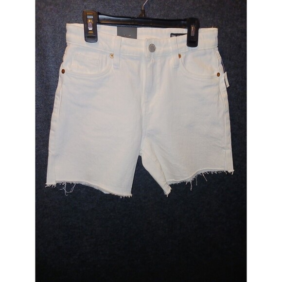 BlankNYC‎ The Warren High Rise Mid Length Shorts raw hem white Denim Sz 24 Slits - Picture 1 of 9